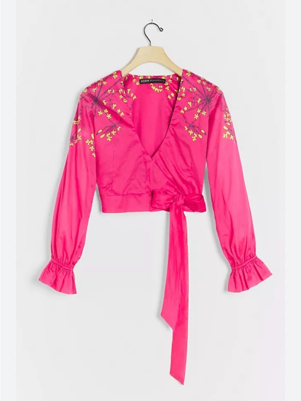 Roopa Pemmaraju Anthologies bright pink cotton wrap crop top NWOT small